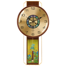 New Chinese style clock wall clock living room home fashionable light luxury solid wood brass wall clock silent quartz clock