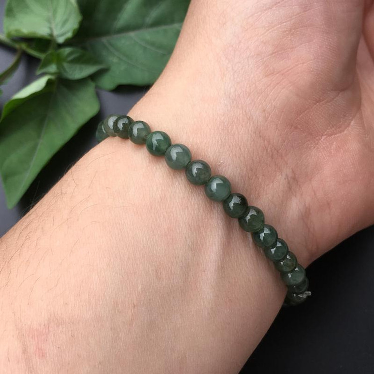 天然缅甸翡翠a货老坑冰种10mm手链珠子女款圆珠油青玉珠手串8哦