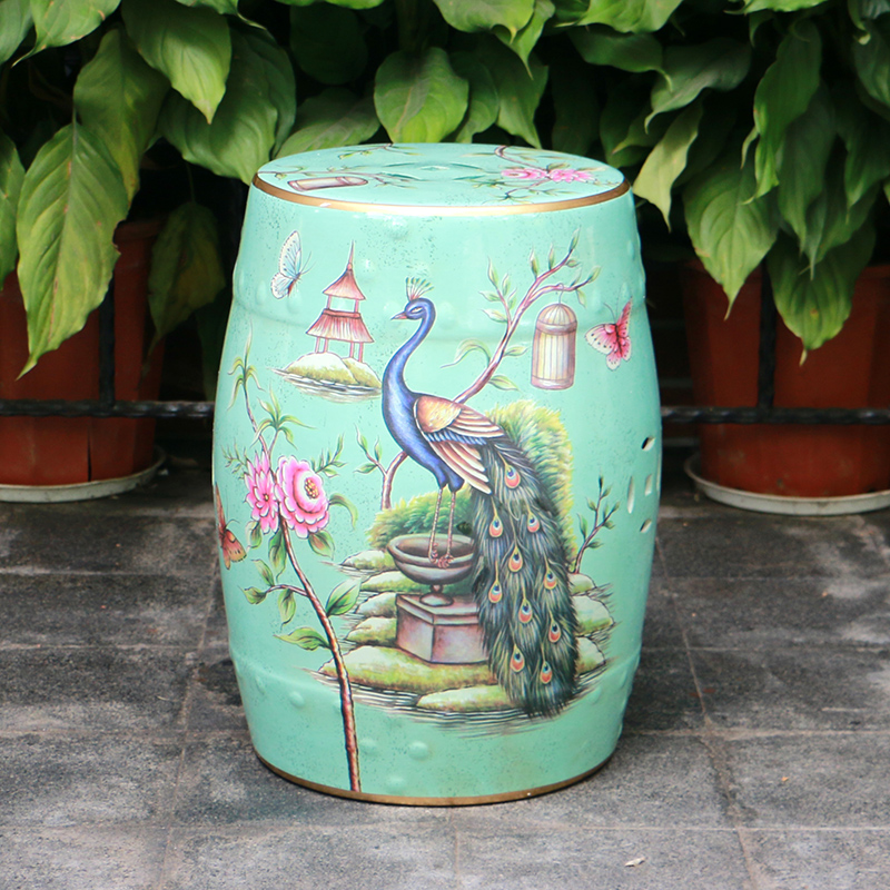 【 】 in the geometry space peacock ceramic drum who modern Chinese style household creative fashion sitting room floor furnishing articles