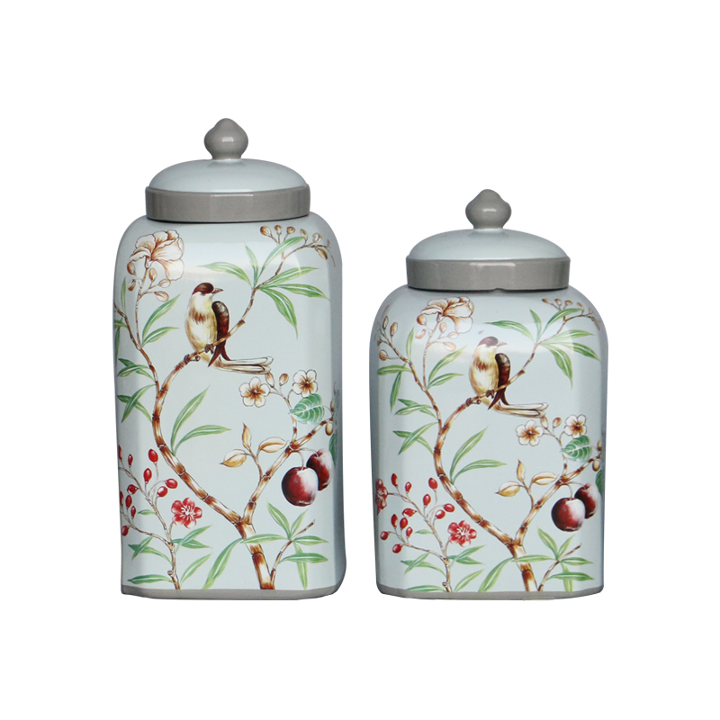 【 preview 】 spring flowers and birds painting party jar of rural wind home decoration ceramic desktop furnishing articles