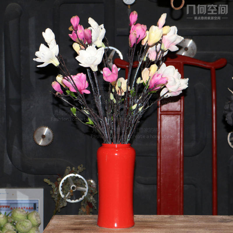 【 】 in the geometry space of single glaze cylindrical tall vases, flower implement contracted and I household adornment soft outfit ceramic furnishing articles