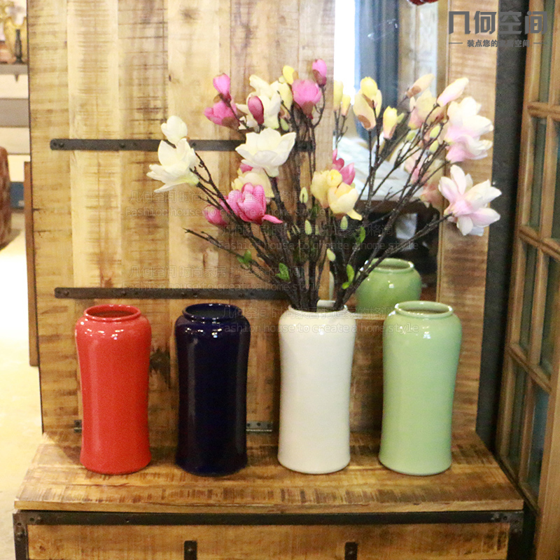 【 】 in the geometry space of single glaze cylindrical tall vases, flower implement contracted and I household adornment soft outfit ceramic furnishing articles