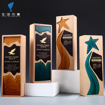 Beech crystal trophy custom medals custom authorization brand custom wooden trophy creative honor card year-end solid wood