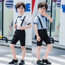 Children's 61 Host Boys' Dress Set Summer Mid-length Old Boys' Short Sleeve Suspender Pants Piano Costume