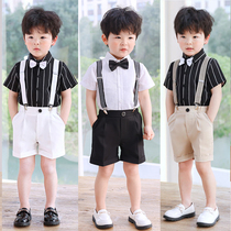 Kids Birthday Host Boys Dress Set Summer Mid Sleeve Boys Short Sleeve Sling Pants Piano Costume