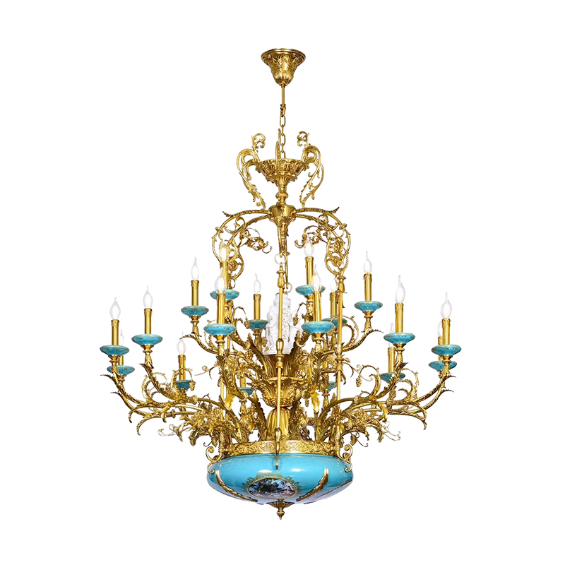 French carried all copper ceramic chandeliers neo - classical European key-2 luxury villa court sitting room dining - room lamps and lanterns of pure copper