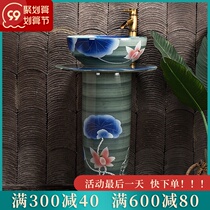 Balcony bathroom Ceramic column basin outdoor art washbasin Chinese Lotus pot integrated floor-standing wash basin