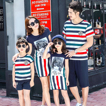 Parent-child dress summer dress a family of three four 2020 new Korean dress mother and child female European and American stripes set