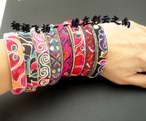 Ethnic style court old embroidered piece bracelet handmade seedling silver bracelet