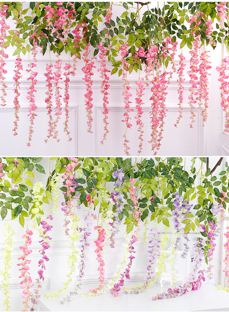 【仿真紫藤花豆花串紫罗兰塑料绢花装饰藤蔓植物吊顶花婚庆假花藤条】
