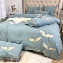 Autumn-winter European style pure cotton thickened mill wool 4 pieces 100 All cotton sheet Quilt Cover Brief pure color 1 8 bed bedding