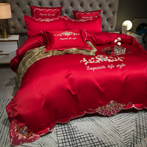 Upscale European-style all-cotton wedding with four sets of pure cotton large red sheet embroidery quilt cover with wedding bed supplies