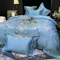 Upscale European-style wedding ceremony Four pieces of all-cotton pure cotton linen genuine silk embroidery quilt cover New wedding room Wedding Bed Bedding