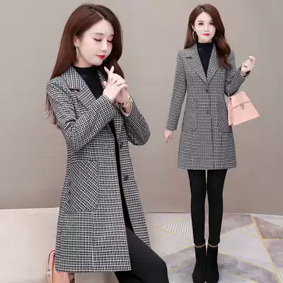 Winter new high-end atmospheric windbreaker medium and long version Korean slim mother women's plaid high-grade woolen coat