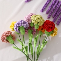 Finished Carnation simulation wool hand woven hand hook Bouquet decoration gift Teachers Day birthday gift