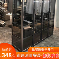 Tempered glass door wardrobe custom flat door sliding door Sliding door Minimalist narrow edge light luxury wardrobe door cabinet custom