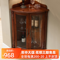 American Solid Wood Corner Cabinet Wall Corner Cabinet Light Walnuts Living-room Sofa Corner Wine Cabinet 50 Triangle Cabinet Transparent Locker