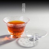 Vegetarian Man Hammer-eye pattern thickened heat-resistant glass cover bowl first snow tea maker Tibetan gold volcano tea bowl Kung Fu tea ceremony