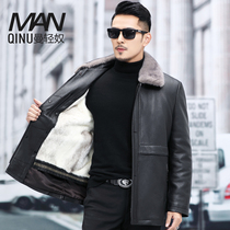 Winter genuine leather fur coat male cross water mink whole mink liner in long style deer leather jacket fur integrated mink leather jacket