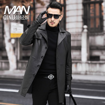 Autumn Haining leather leather jacket mens head layer cowhide suit suit collar long slim slim leather jacket single leather jacket