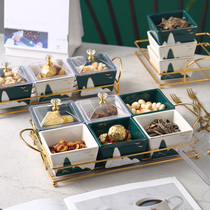 Chinese Light Lavish Ceramic Fruit Pan Dried Fruits PAN HOME LIVING ROOM SNACKS PARQUET TRAY SNACK TRAY MESH RED SNACK DISH