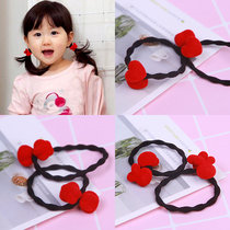  Girls hair rope Childrens headdress hair jewelry head flower little girl mini cartoon black rubber band small circle red ball head rope