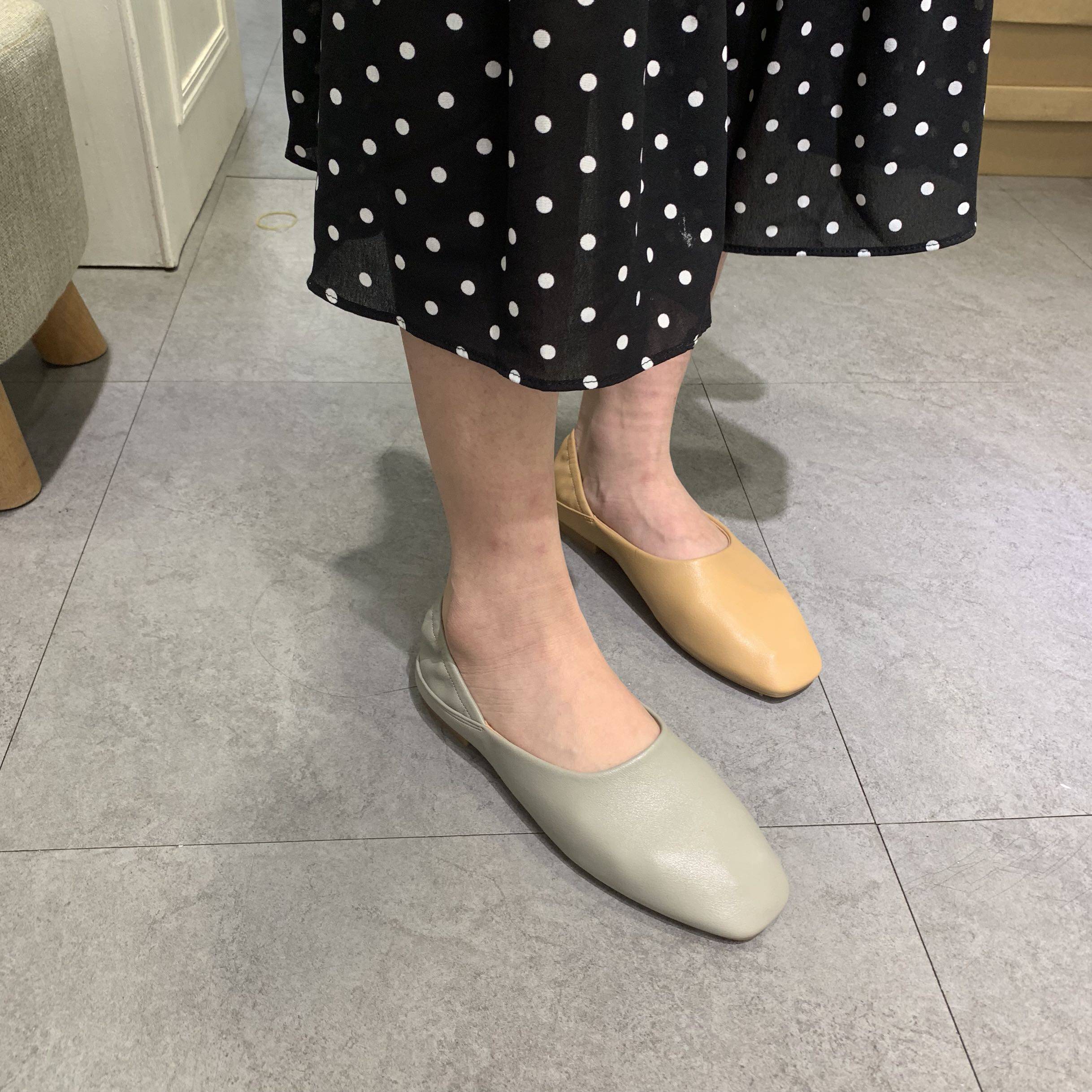 豆豆软皮蛋卷平底鞋女跟鞋2020方头复古简约新款奶奶单鞋两穿平鞋