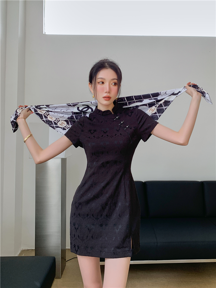 春夏新品女装新国风改良式旗袍暗纹提花连衣裙 - 17网