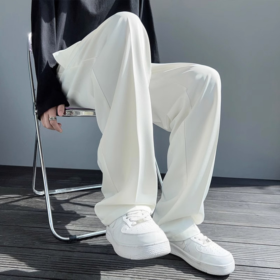 Summer thin straight trousers men's pure color vertical sense high -level feel versatile casual pendant, Korean version of trendy suit pants Summer thin straight trousers men's pure color vertical sense high -level feel versatile casual pendant, Korean version of trendy suit pants