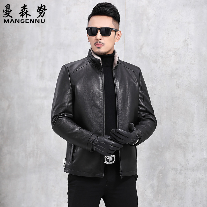 Haining mink inner goatskin leather leather leather male warm mink fur coat