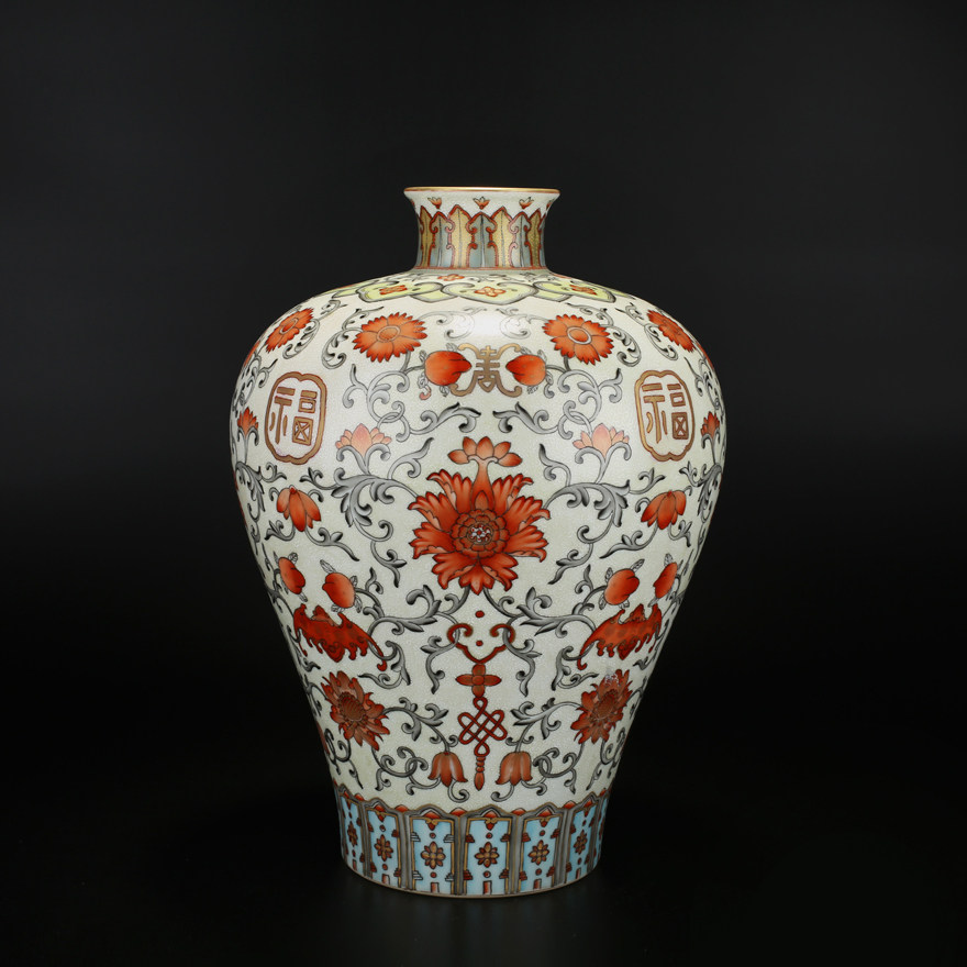 陈德明老艺人非遗传承人作品 缠枝莲梅瓶