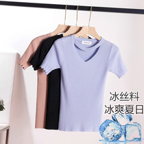 Summer 100 hitchhiking big code short V-collar ice-knitted sweatshirt woman short sleeve undershirt T-shirt T-shirt T-shirt slim fit