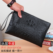 Leather mens handbag clutch crocodile soft cowhide letter bag tide handbag clutch bag bag large capacity