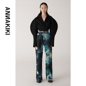 ANNAKIKI 外套 2021春季新品 小众设计羊腿袖鱼骨短款西装外套女