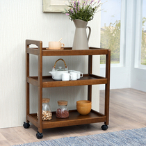 Solid Wood mobile three-layer dining car tea cart household kitchen rack wine truck cake cart restaurant trolley