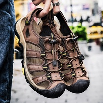 Summer Men Cool Shoes Han Edition Casual Genuine Leather Sandals Mens Baotou Thick Bottom Non-slip Outdoor Sports Beach Shoe Mens Tide