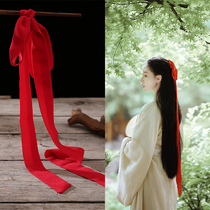 Ancient style headband maiden Mori tie small fresh streamer court style belt dual-purpose Hanfu costume headband red