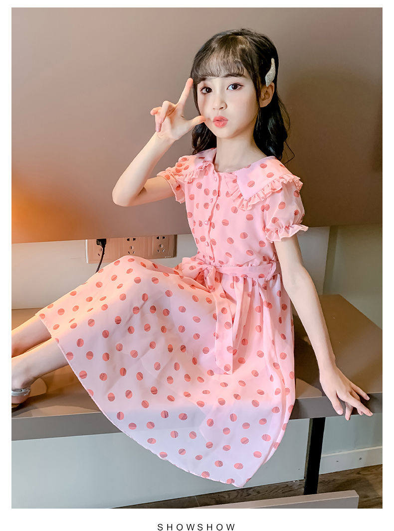 女童2020新款波点连衣裙夏装韩版儿童夏季裙子女大童洋气雪纺裙潮