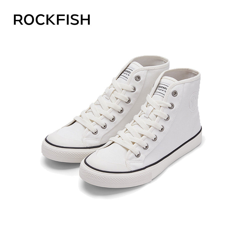 rockfish不怕湿彩色高帮帆布鞋女透气平底高邦鞋女士高筒布鞋春夏