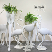 FRP flower Ware Flamingo Crane Sculpture Model Room sales office modern simple style floral green plant decoration