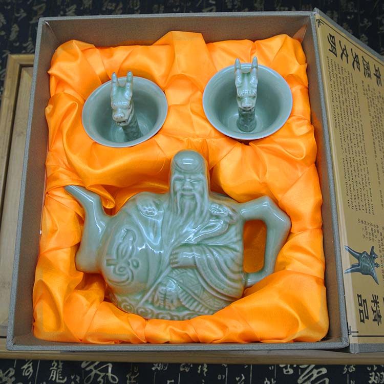 耀州瓷青釉陶瓷器两心壶良心壶老爷壶家居摆件中国特色送老外礼品_不