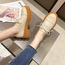 Small leather shoes women British leather 2021 spring Joker soft bottom lace college style retro high heel thick sole shoes