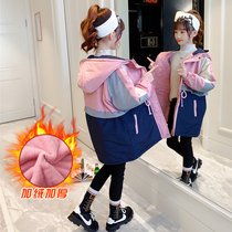 Girl plus velvet thickened coat 2021 New middle child autumn and winter Korean version of Parker clothing coat girl cotton tide