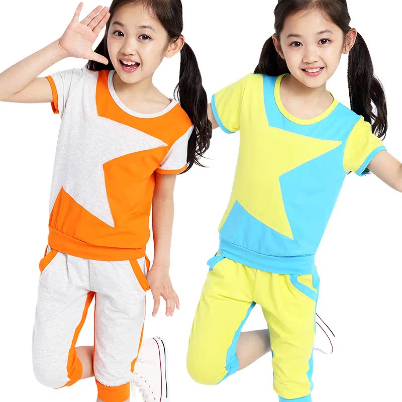 童装女童套装夏装儿童套装韩版运动短袖T恤七分中裤女孩衣服套b产品展示图4