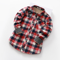 Boys cotton shirt Large childrens autumn and winter clothing Velvet long-sleeved plaid shirt Baby lapel childrens warm top