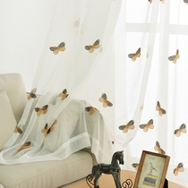 Embroidered yarn blinds curtains butterfly light transmission balcony half shading window yarn Nordic minimalist floating window white sand floor window