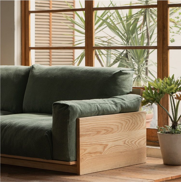 宽木窄作 平躺沙发 布艺沙发 客厅 拆装可进电梯实木家具黑胡桃木