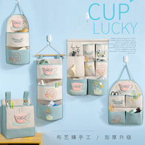 Cotton and linen storage hanging bag Hanging multi-layer finishing storage bag Hanging pocket Cartoon fabric art behind the door debris storage bag