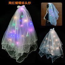 2021 new luminous head yarn led flash head decorated wedding dress bridal bridesmaid princess Seven colorful shawl head yarn