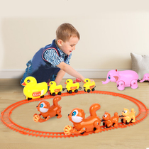 Children Electric Small Train Toy Creative DIY Puzzle Assembled Animal Railcar Kindergarten Baby Gift 3-6